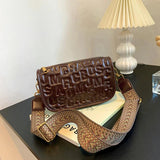 Vintage Embossed Half Moon Women Bag PU Leather Shoulder Bag