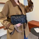 Vintage Embossed Half Moon Women Bag PU Leather Shoulder Bag