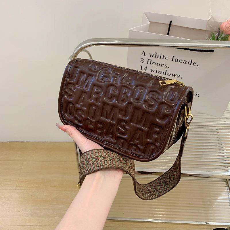 Vintage Embossed Half Moon Women Bag PU Leather Shoulder Bag