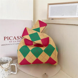 Women's Plaid Knitted Handbag Girls Versatile Ladies Casual