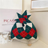 Women's Plaid Knitted Handbag Girls Versatile Ladies Casual