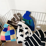 Women's Plaid Knitted Handbag Girls Versatile Ladies Casual