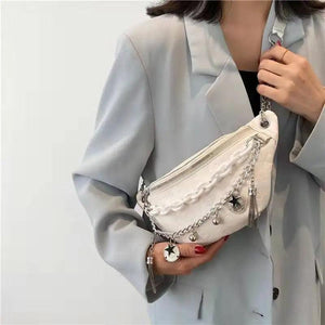 Chain Waist Bag Solid Color Western Style Crossbody Bag for Women