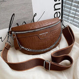 Stone Pattern Leather Chain Waist Bags Women Chest Bag Crossbody Bags