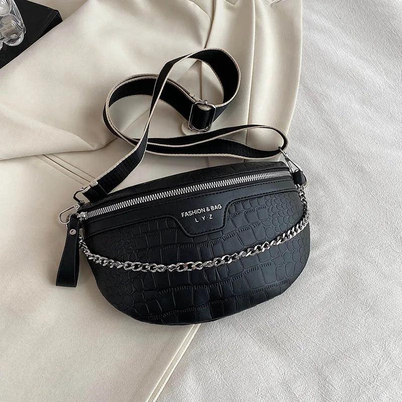 Stone Pattern Leather Chain Waist Bags Women Chest Bag Crossbody Bags