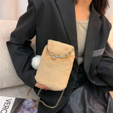 Autumn Furry Messenger Shoulder Bag Plush Handbag Thick Strap Female Phone Purse