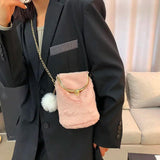 Autumn Furry Messenger Shoulder Bag Plush Handbag Thick Strap Female Phone Purse
