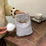 Autumn Furry Messenger Shoulder Bag Plush Handbag Thick Strap Female Phone Purse