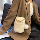 Autumn Furry Messenger Shoulder Bag Plush Handbag Thick Strap Female Phone Purse