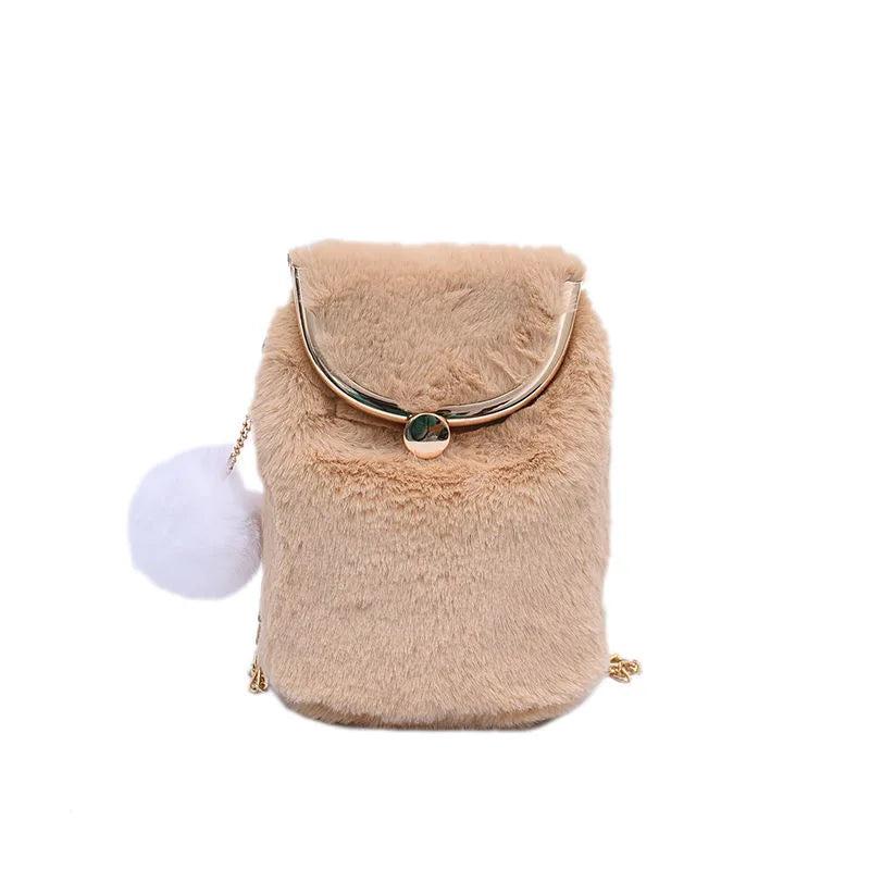 Autumn Furry Messenger Shoulder Bag Plush Handbag Thick Strap Female Phone Purse