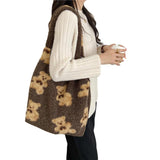 Plush Shoulder Bag Warm Cloth Handbag Soft Canvas Tote Large Capacity