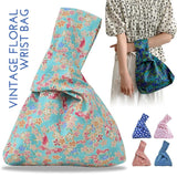Japanese Mini Knot Wrist Bag Cherry Blossoms Pattern Purses Handbags