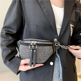 Diamond Leather Female Belt Bag Ladies Fanny pack Hip pack Woman Shoulder Crossb