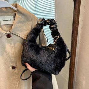 Foufurieux Plush Faux Fur Mini Shoulder Bag Soft Cross-body Autumn Handbag