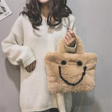 Winter Ladies Shoulder Bag Smiley Face Chain Plush Handbag