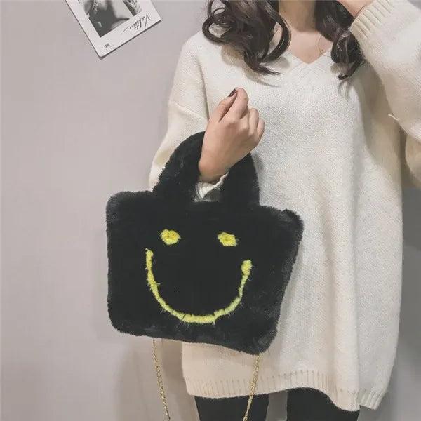 Winter Ladies Shoulder Bag Smiley Face Chain Plush Handbag