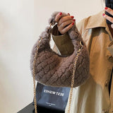 Soft Warm Plush Chain Shoulder Crossbody Bags Women's Tote Bag
