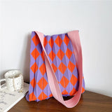 Women's Plaid Shoulder Handbag Spring Autumn Summer Knitting Pleated Bag