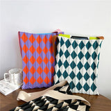Women's Plaid Shoulder Handbag Spring Autumn Summer Knitting Pleated Bag