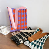 Women's Plaid Shoulder Handbag Spring Autumn Summer Knitting Pleated Bag
