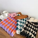 Women's Plaid Shoulder Handbag Spring Autumn Summer Knitting Pleated Bag