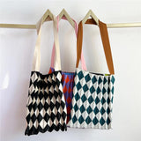 Women's Plaid Shoulder Handbag Spring Autumn Summer Knitting Pleated Bag