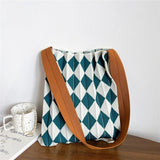 Women's Plaid Shoulder Handbag Spring Autumn Summer Knitting Pleated Bag