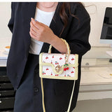 Sweet Cherry Square Chains Crossbody Bag Green Yellow HandBag