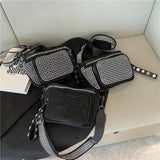 Women Leather Diamond Shoulder Bag Wide Strap Chest Bag Rhinestones Waist Pack
