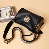 Women Leather Handbags with Rotating Metal Lock Shoulder Bags