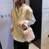Soft Hairy Bucket Bag Single Shoulder Messenger Handbag