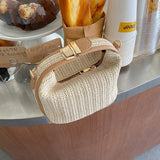 Straw Crossbody Bucket Bag Lock Handle Shoulder Beach Bag