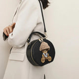 Vintage Leather Shoulder Bag Round Crossbody