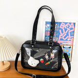 PU Shoulder Bag Handbag Messenger Bag with Zipper for School Commute