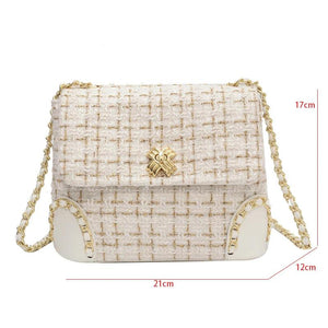 Plaid Woolen Handbag Purse Ladies Shoulder Bag Chain Crossbody