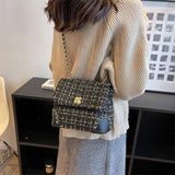 Plaid Woolen Handbag Purse Ladies Shoulder Bag Chain Crossbody
