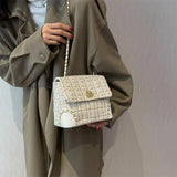 Plaid Woolen Handbag Purse Ladies Shoulder Bag Chain Crossbody