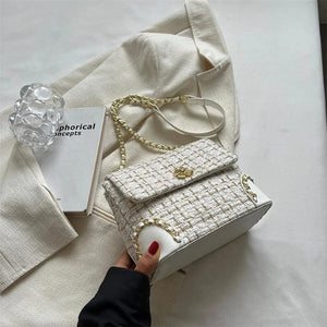 Plaid Woolen Handbag Purse Ladies Shoulder Bag Chain Crossbody