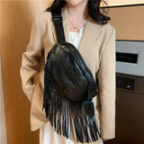 Tassel Pu Leather Crossbody Chest Bag Big Banana Belt Bag