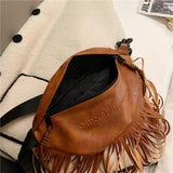 Tassel Pu Leather Crossbody Chest Bag Big Banana Belt Bag