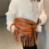 Tassel Pu Leather Crossbody Chest Bag Big Banana Belt Bag