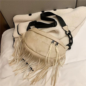 Tassel Pu Leather Crossbody Chest Bag Big Banana Belt Bag