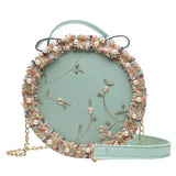 ALANOS Sweet Lace Round Handbags High PU Leather Women Crossbody Bags