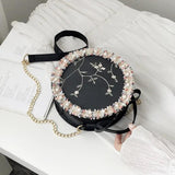 ALANOS Sweet Lace Round Handbags High PU Leather Women Crossbody Bags