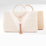 Retro Straw Clutch Bag with Tassel Handle, Crossbody Party Purse