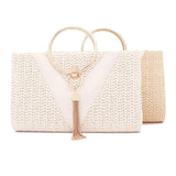 Retro Straw Clutch Bag with Tassel Handle, Crossbody Party Purse
