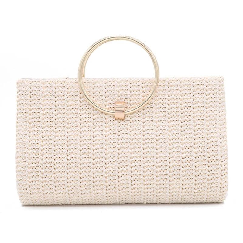 Retro Straw Clutch Bag with Tassel Handle, Crossbody Party Purse