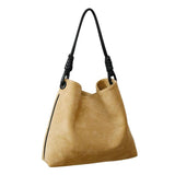 Vintage Suede One Shoulder Bucket Bag Large Capacity Women Handbag