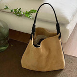 Vintage Suede One Shoulder Bucket Bag Large Capacity Women Handbag