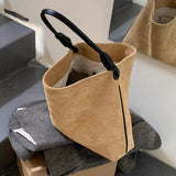 Vintage Suede One Shoulder Bucket Bag Large Capacity Women Handbag